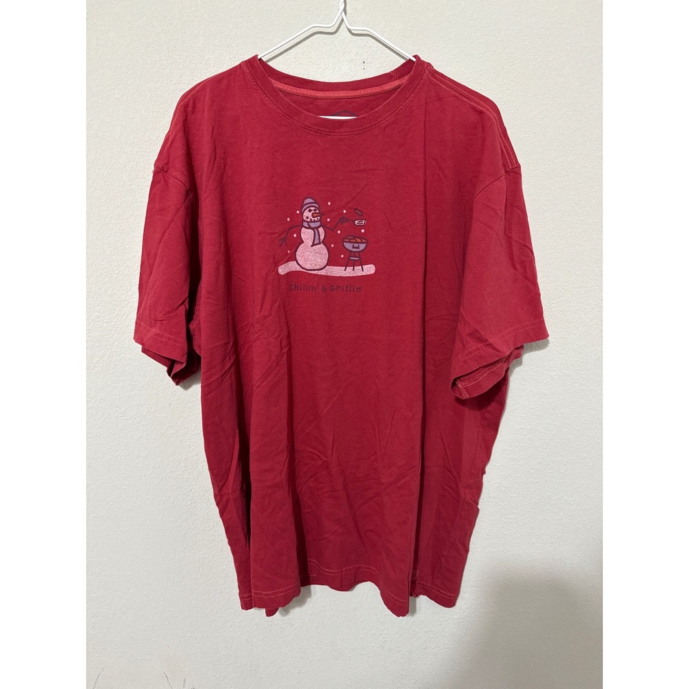 Life is Good T-Shirt Mens XL Red Chillin & Grillin Snowman BBQ Graphic Tee